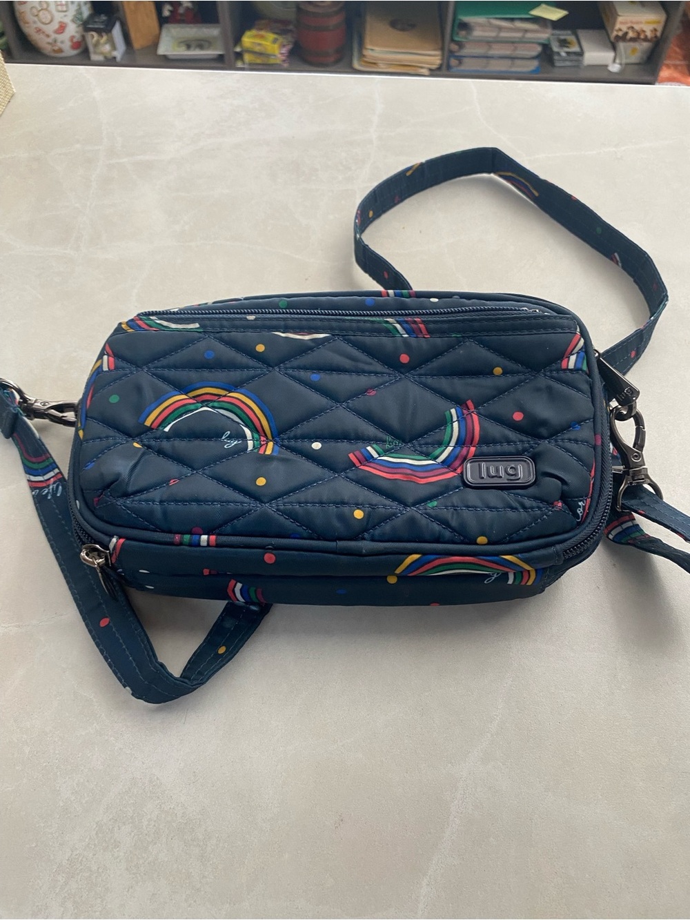lug Navy Quilted Crossbody with Rainbow Print
